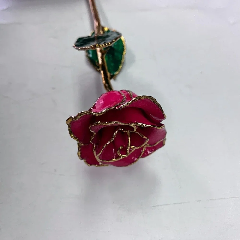 24k Rose Co Pink Real Rose Preserved in Lacquer Trimmed in 24K Gold with Box COA